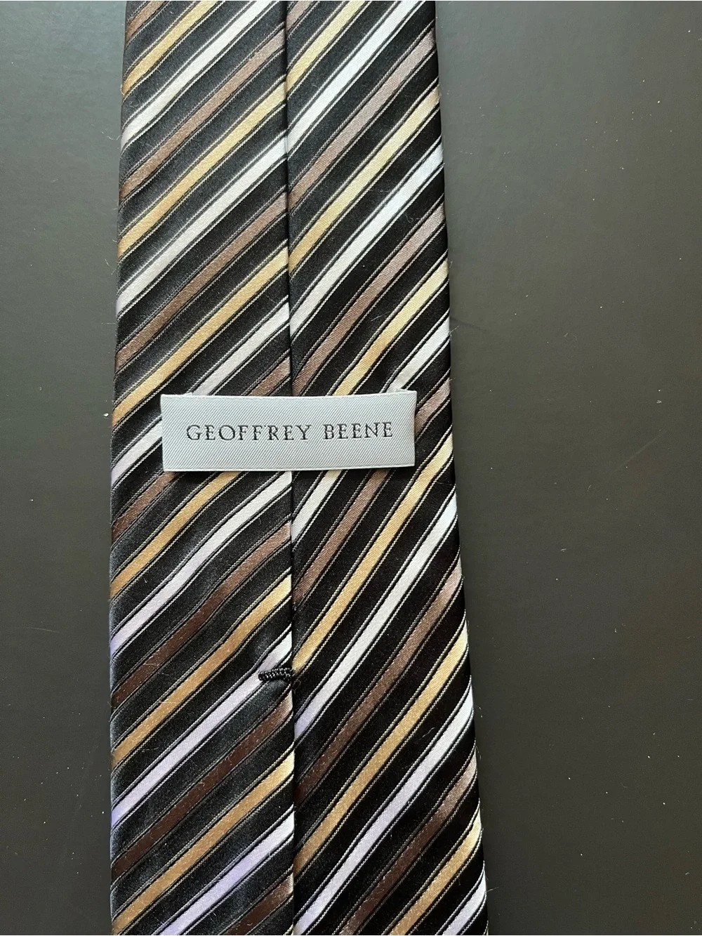 Geoffrey Beene Striped Silk Tie in Brown, Gold and Black